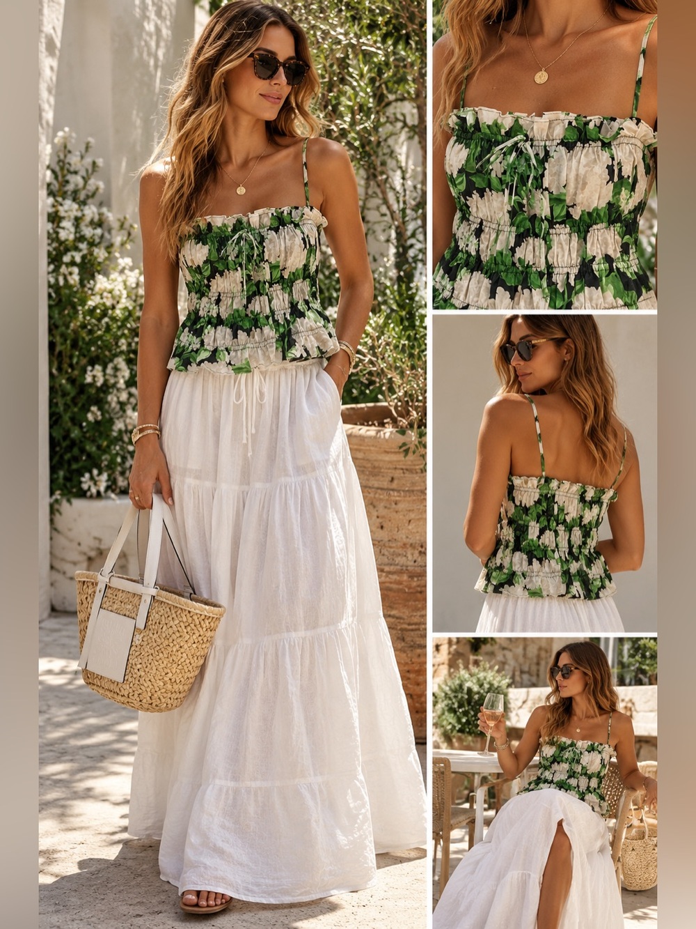 Hill House Home Paz Nap Top – Green & White Floral – Size Small